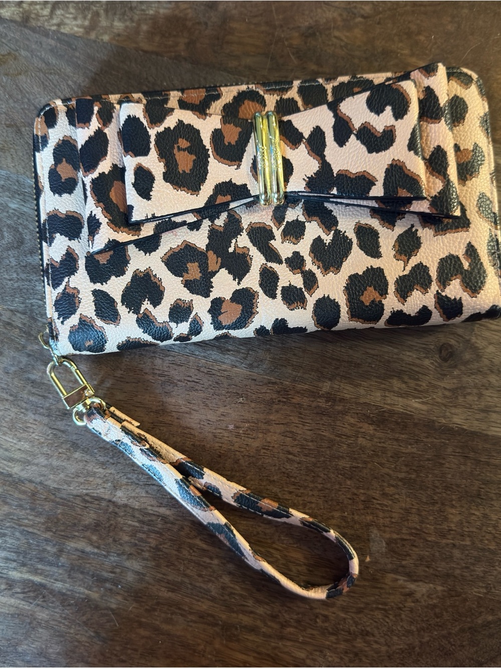 Betsey Johnson Leopard Print Wristlet in Brown, Black, Cream